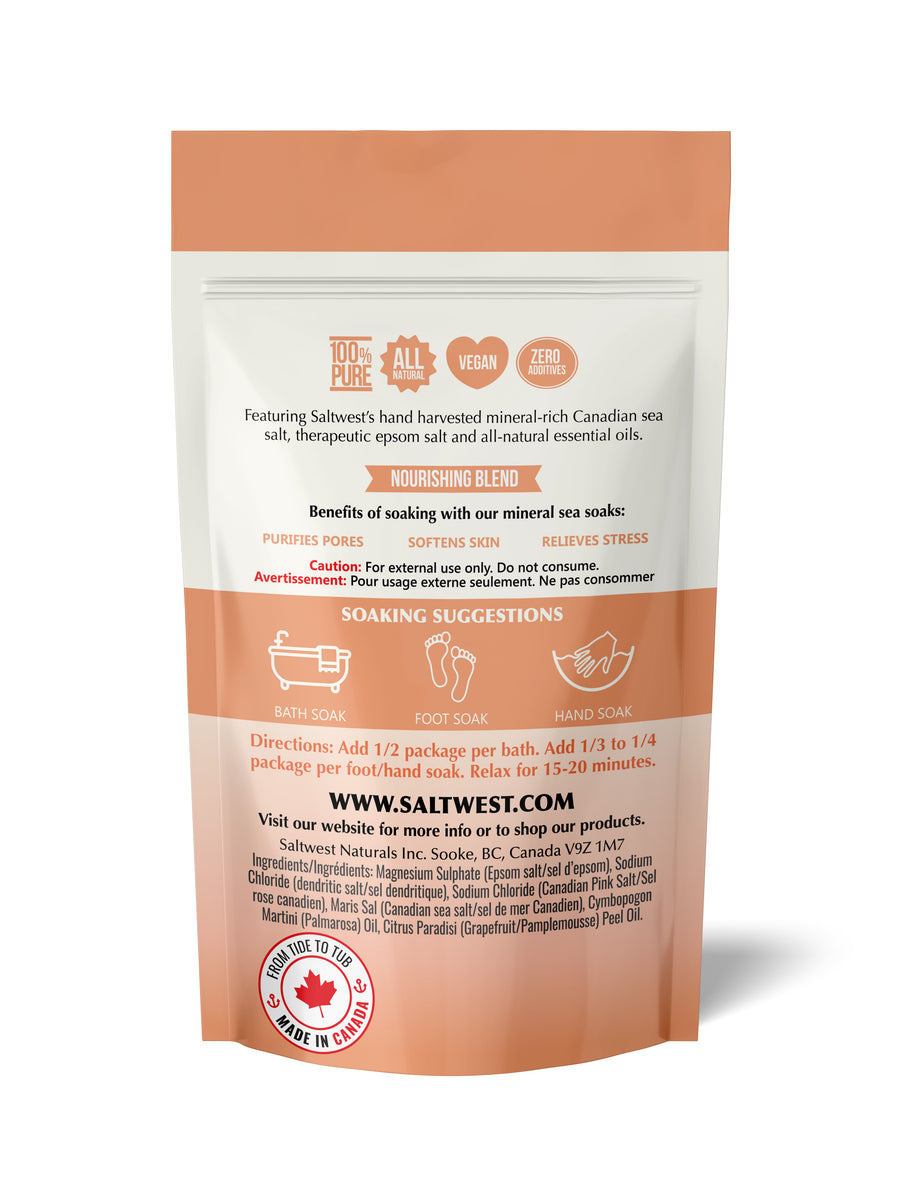 Palmarosa & Pink Grapefruit Canadian Sea Salt Bath Soak - Saltwest ...